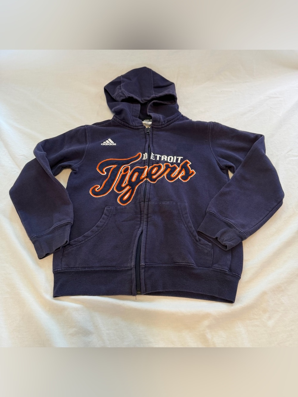adidas Navy and Orange Detroit Tigers Zip-Up Hoodie kids Size S/8.